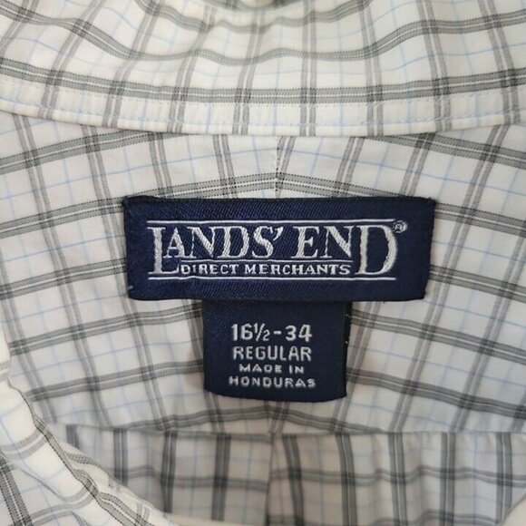 Lands' End Dress Shirt 16 1/2 X 34 Cotton plaid business Casual pocket Office - Picture 6 of 7